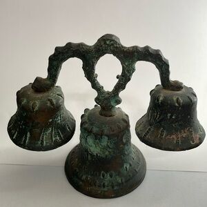 Antique Triple Bell, Bronze with Working Clappers